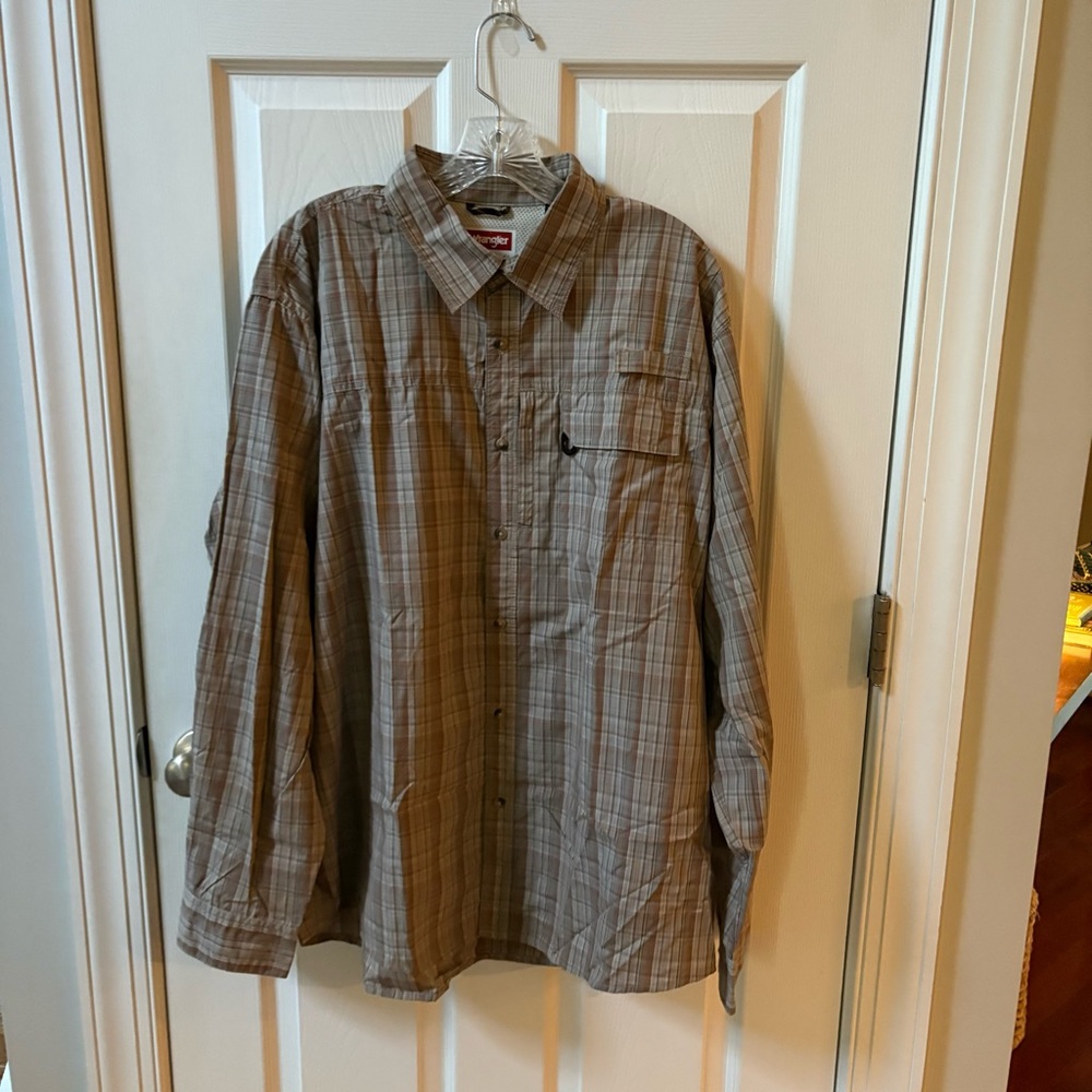 Wrangler Plaid Long Sleeve Shirt Outdoor Hiking Camping Fishing Men's Size XL